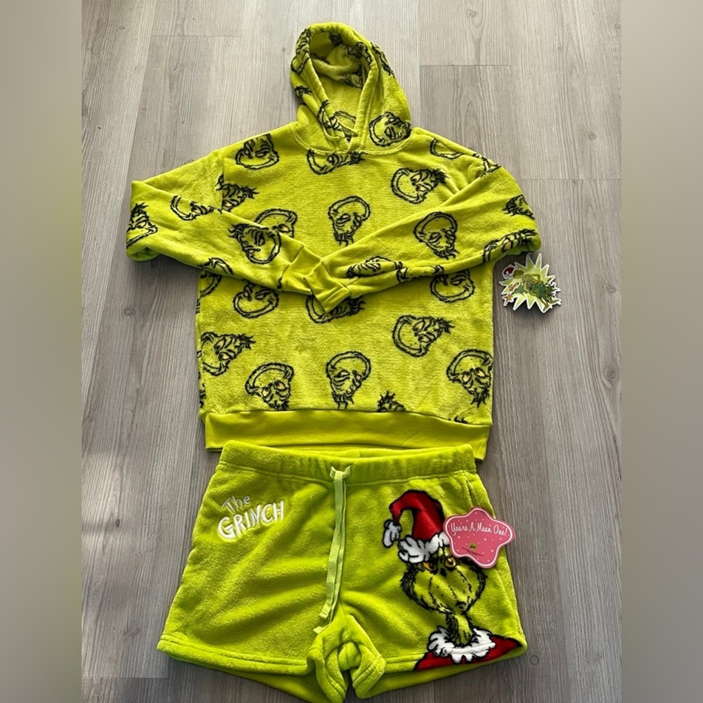 The Grinch Green Fleece Hoodie Set Medium New